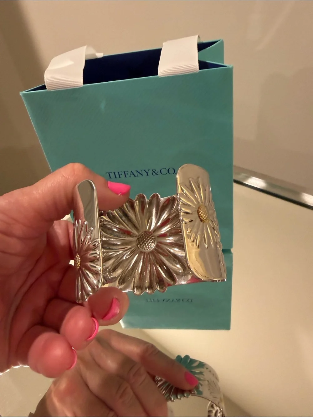 Tiffany & Co. Elsa Peretti Sterling Silver Cuff Bracelet with Gold Daisy Centers